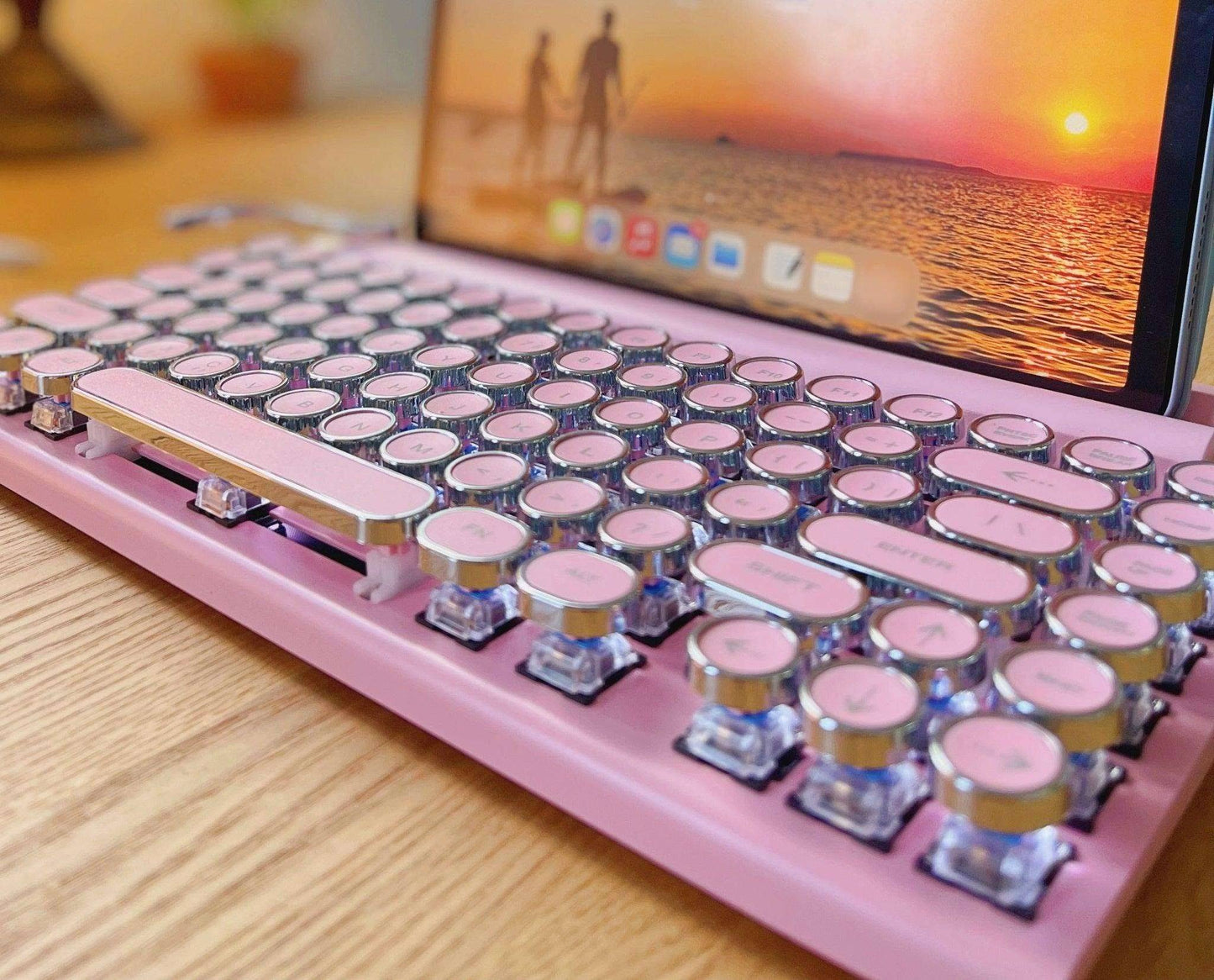 Typewriter Bluetooth Keyboard With Stand Pink