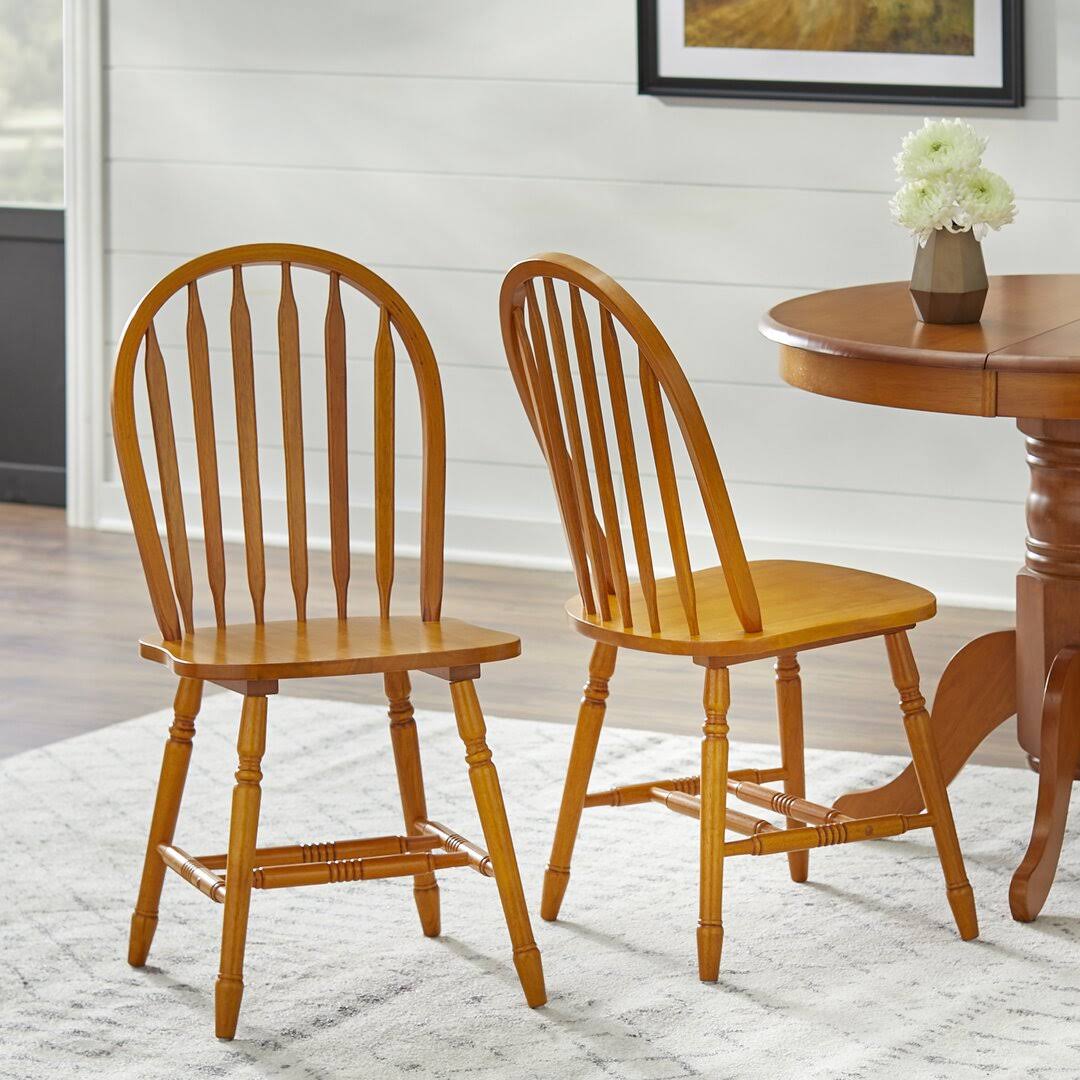 Solid Wood Windsor Back Side Chair (Set Of 2)  Color: Oak