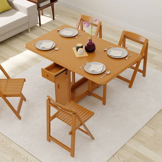 57 Modern Solid Wood Folding 5 Piece Dining Table Set Drop Leaf With 4 Chairs