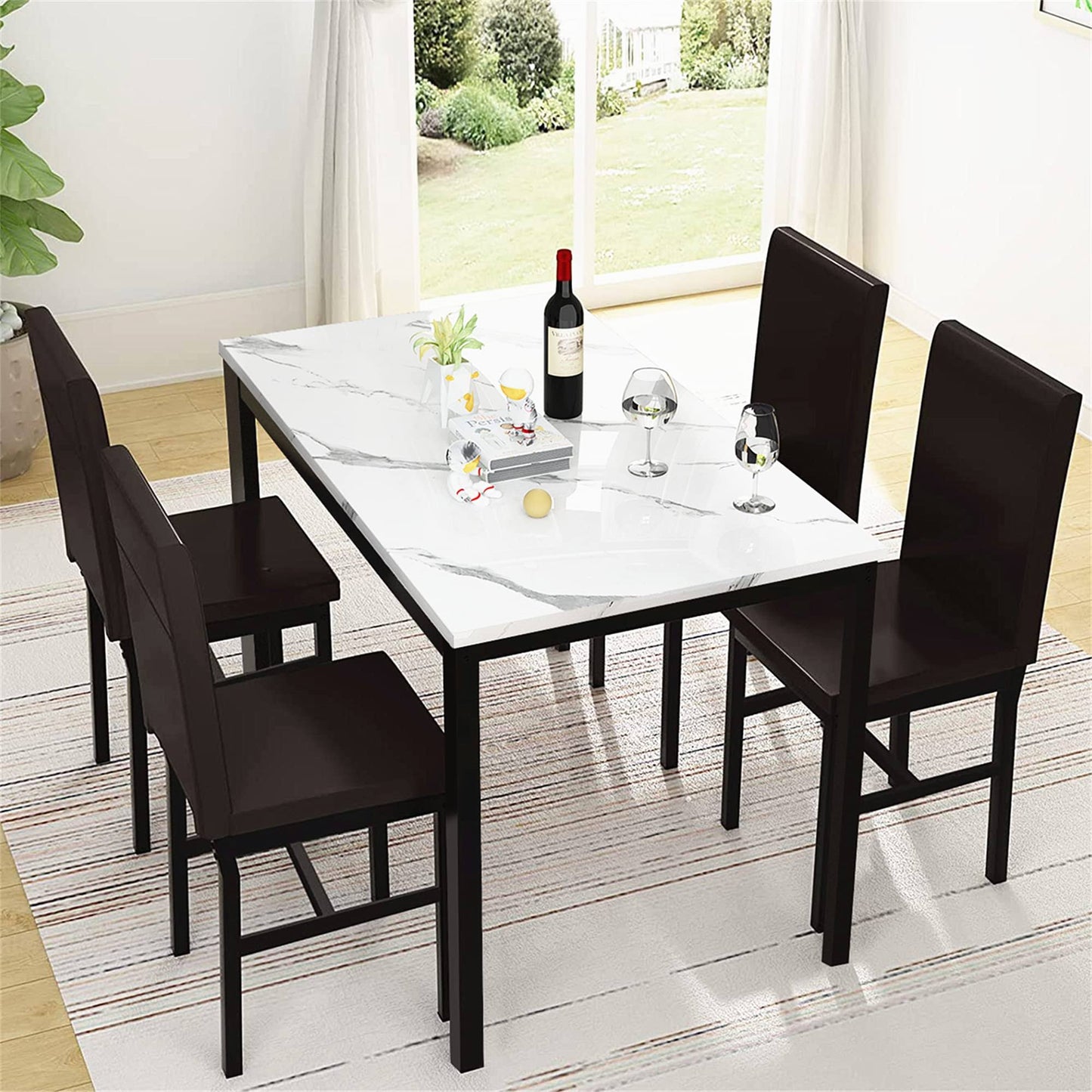 5-Piece Faux Marble Dining Table Set Modern Kitchen Table Set With Faux Marble Tabletop & 4 Dining Chairs