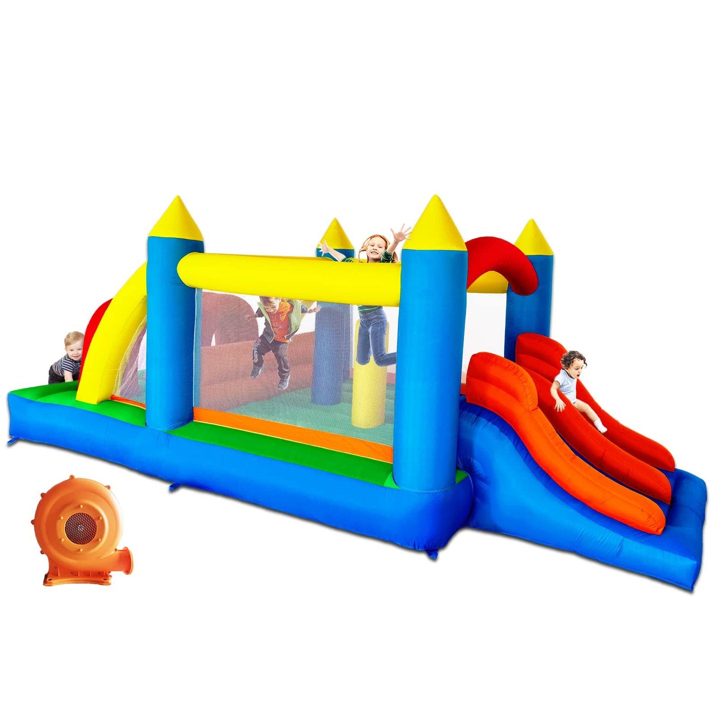 16x7.8ft Kids Inflatable Bounce House With Dual Racing Slides, Crawl Tunnels, Climbing, Obstacles, Jumping All In One Castle Great For