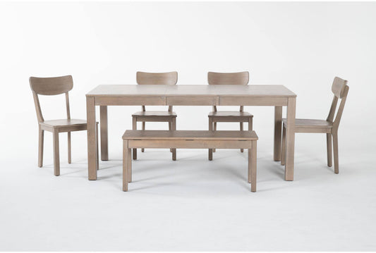 54-72 Extendable Dining With Bench + Side Chair Set For 6 - Brown Wood 72w X 38d 30h At Living Spaces