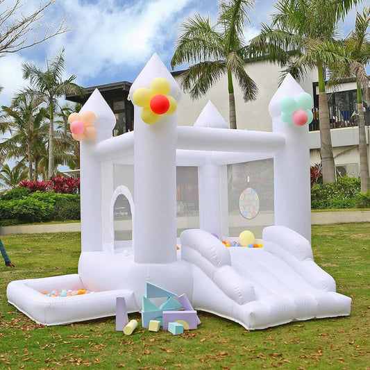 9ft White Bounce House With Blower, Kids Bounce House, Family Backyard Bouncy Castle, Suitable For Yard, Events Tobebego