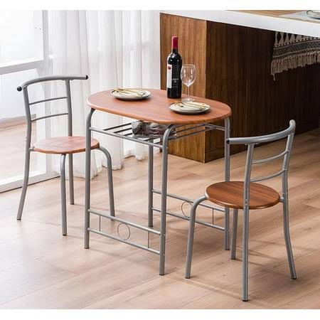 3 Piece Dining Set Compact 2 Chairs And Table Set With Metal Frame And Shelf Storage Bistro Pub Breakfast Space Saving For Apartment And