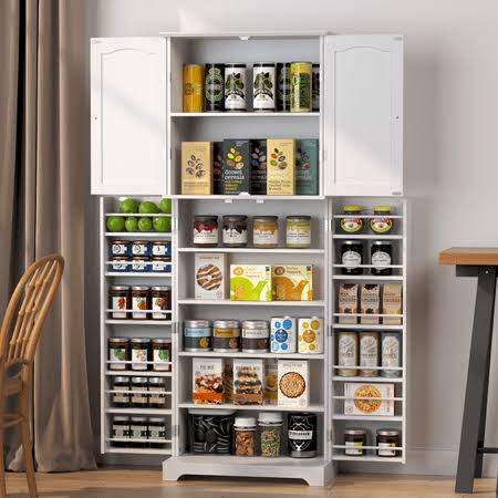 Tall Kitchen Pantry Storage Cabinet With Doors And Shelves