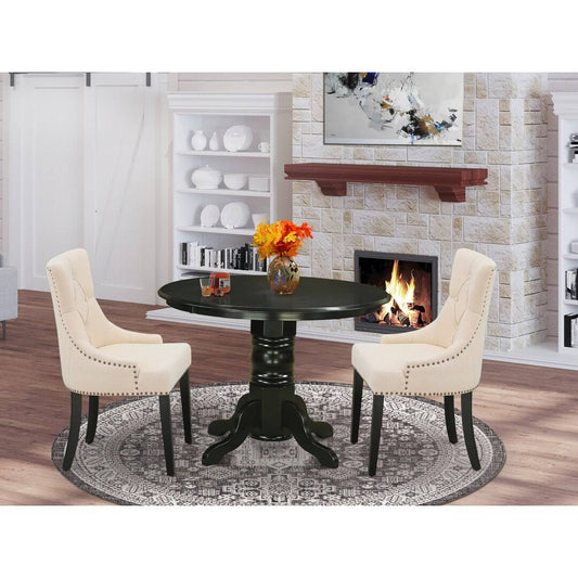 3 Piece Solid Wood Rubberwood Dining Set Canora Grey Chair