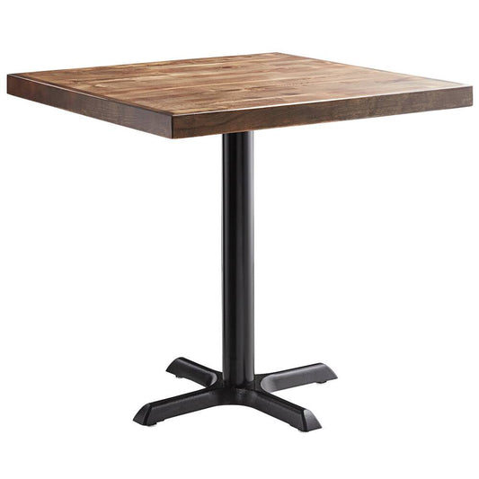 30 Square Standard Height Recycled Wood Butcher Block Table With Vintage Finish And Cast Iron Cross Base Plate