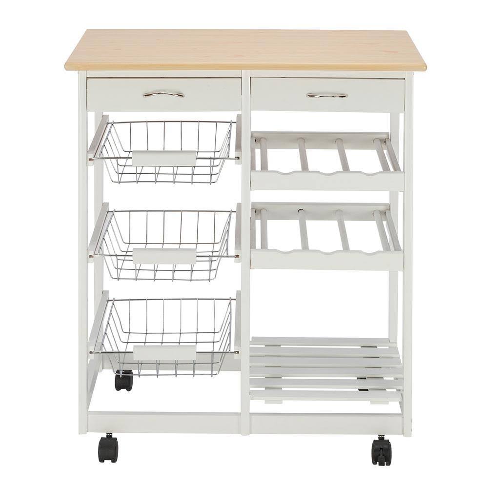 White Moveable Kitchen Cart Storage Rack With Wheels 2-Drawer