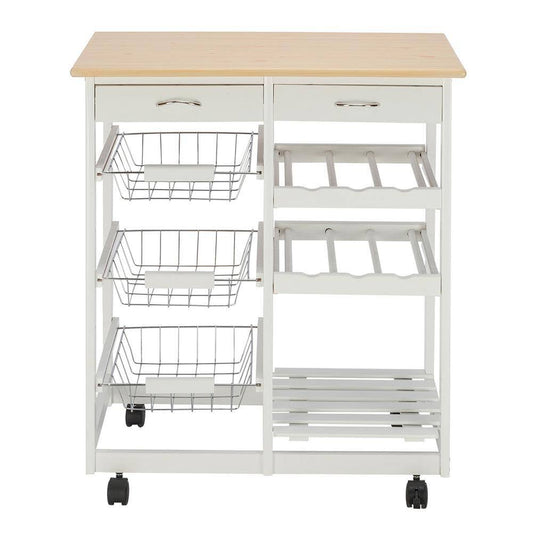 White Moveable Kitchen Cart Storage Rack With Wheels 2-Drawer