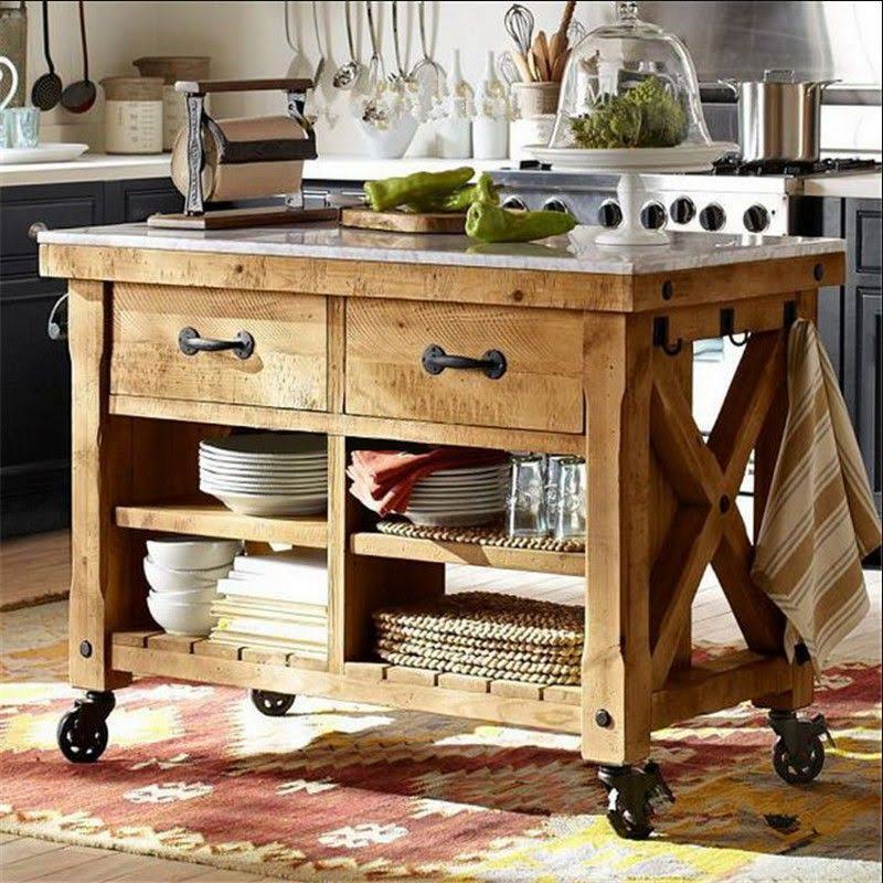 Style Rolling Kitchen Cart Wood Rectangular Kitchen Island Cart With Towel Rack - 31l X 20w X 31h