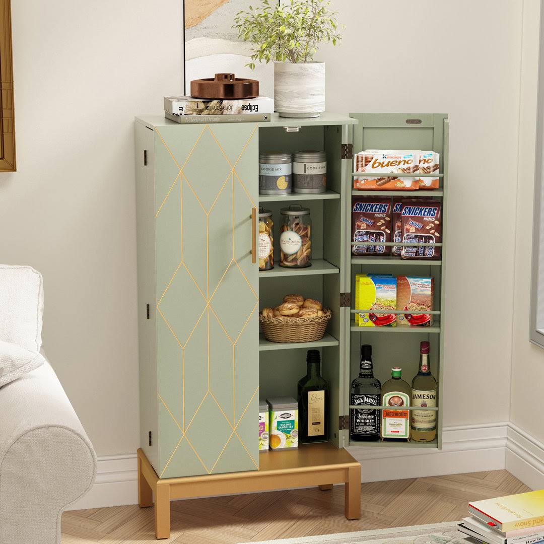 45 Kitchen Pantry With Gold Trim And Adjustable Shelves Finish