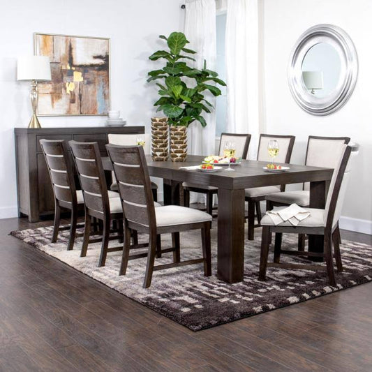 9pc Dining Set: Table, 2 Upholstered Chairs & 6 Slat Back Chairs