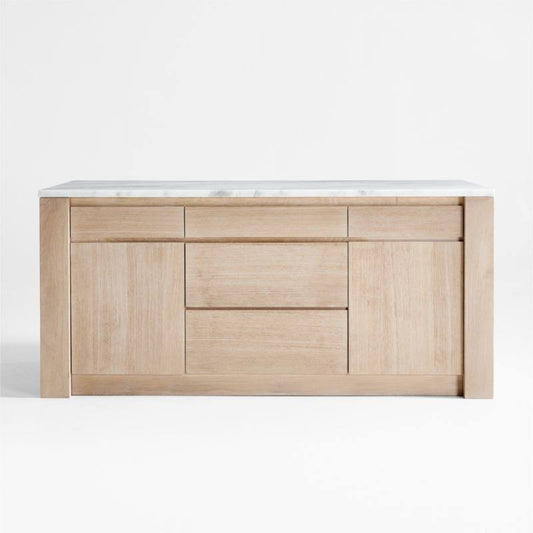 78 Marble Top And Natural Oak Wood Kitchen Island With Storage | Crate & Barrel