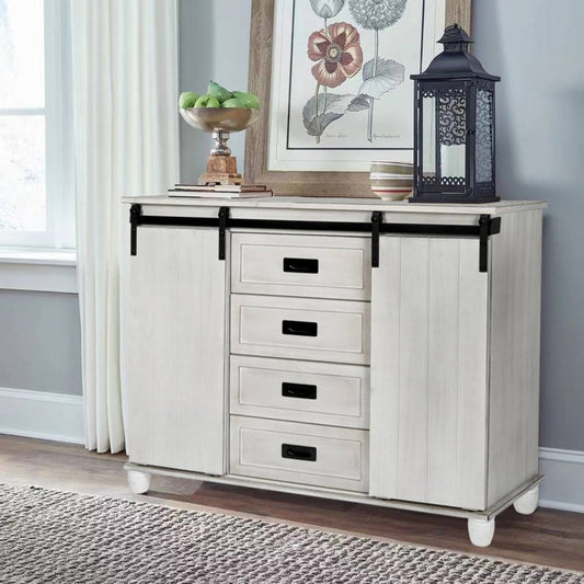 45 Wide White Storage Cabinet Sideboard With 4 Drawers And 2 Sliding Barn Doors Gracie Oaks