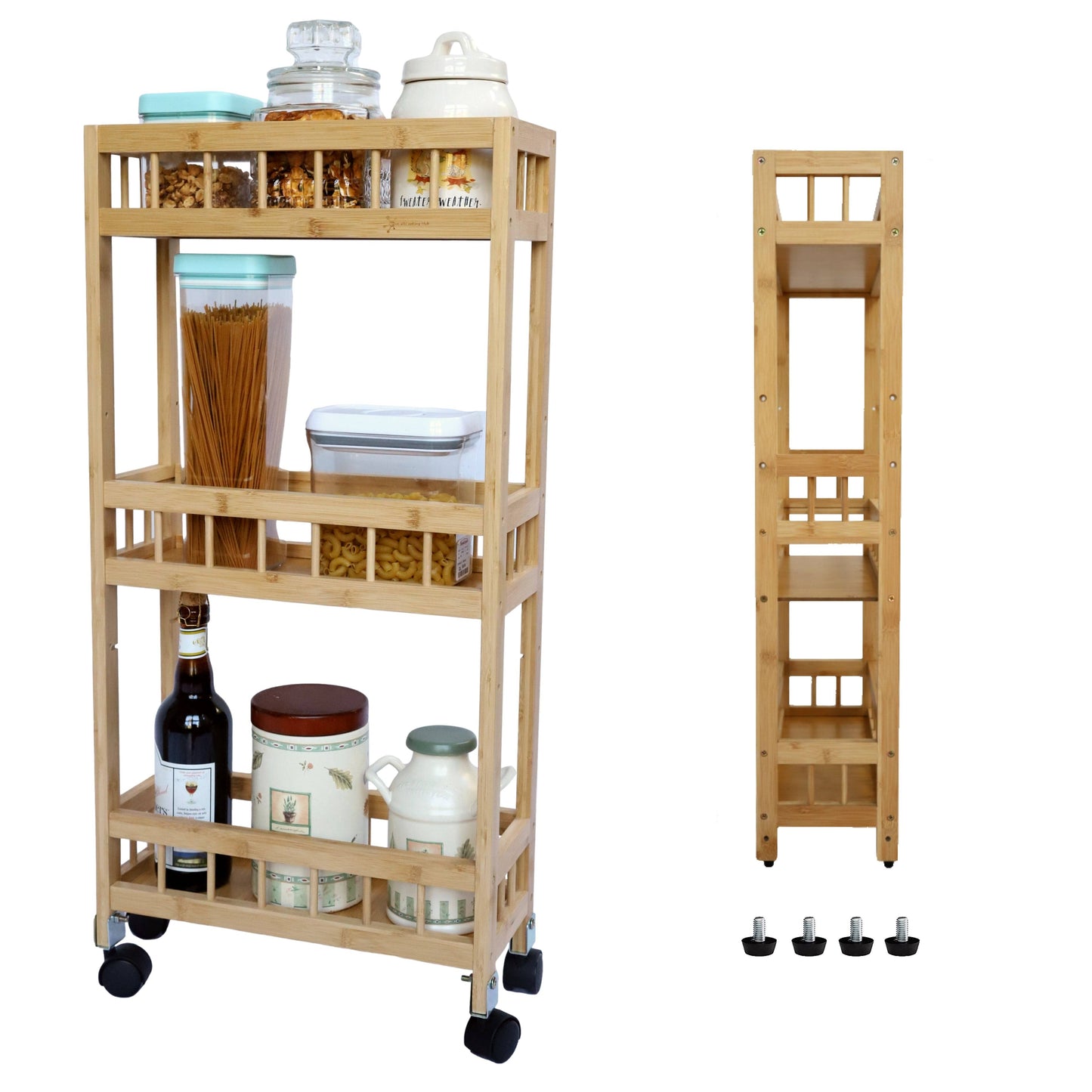 Storage Cart - 3-Tier Narrow Kitchen Cart With Adjustable Shelf